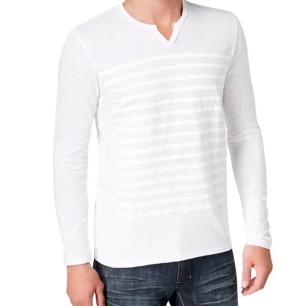 INC International Concepts Henley Shirt Mens XL White New Long Sleeve Cotton